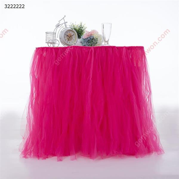 Nylon Mesh Table Skirt DIY Round Rectangle White Pink High-end Decorative Table Skirt Party Decor Gauze Wedding Party Decoration ，rose red Home Decoration ZQ