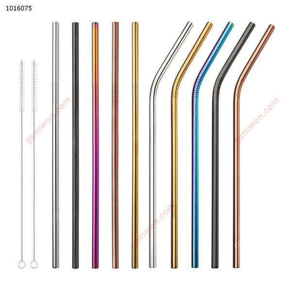 266mm * 6mm (10.5in) 5 straight 5 curved stainless steel colored straws , brushes, bags Iron art WD-XN