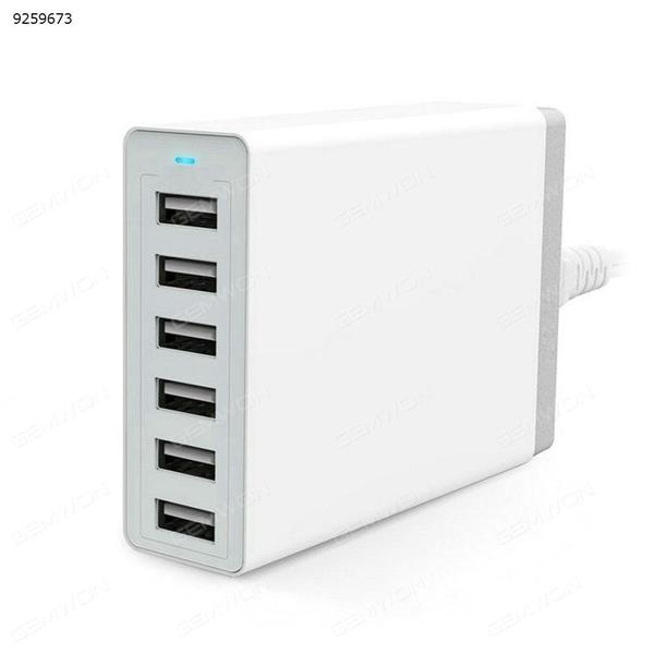 10A 6USB Charger， for Galaxy S7/S6/Edge, Note 5 and iSmart for iPhone 7/6s/Plus, iPad, LG, Nexus 6, HTC & More(white) USB HUB XBX-09A