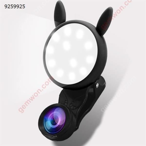 Phone Camera Lens, Rechargeable Selfie Ring Light, 20X Macro Lens & Wide Angle Lens, 3 Adjustable Brightness Fill Light for iPhone X, On-Camera Video Light for iPhone 7 Plus, Samsung, etc -black Selfie LED Light WQ-04