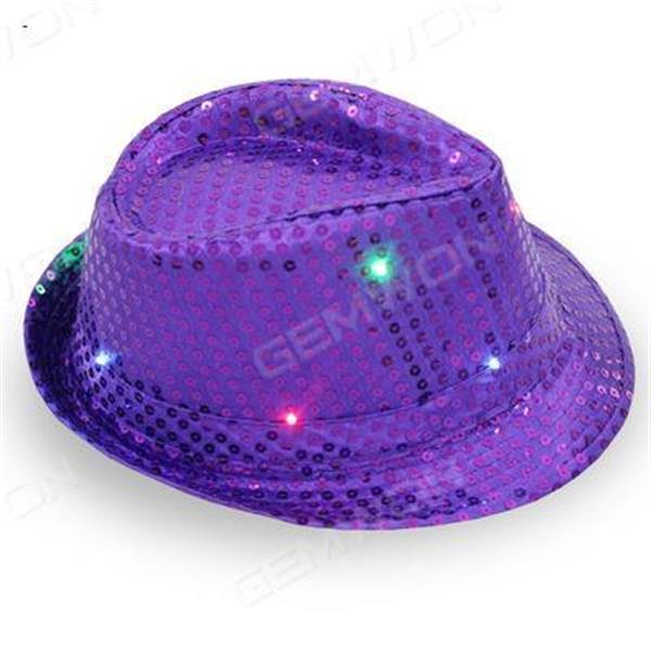 Jazz hat sequins flash cowboy hat stage performance party Halloween Christmas Dance Clothing Men and Women Safe Neutral purple Outdoor Clothing LED Hat