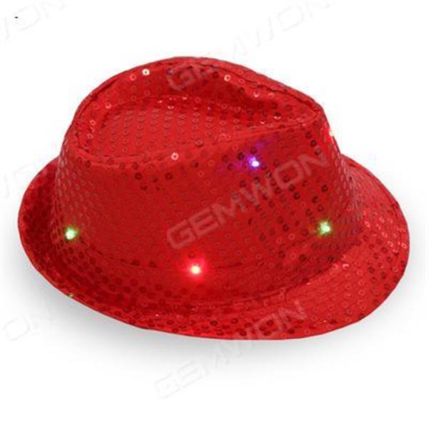 Jazz hat sequins flash cowboy hat stage performance party Halloween Christmas Dance Clothing Men and Women Safe Neutral red Outdoor Clothing LED Hat
