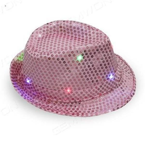 Jazz hat sequins flash cowboy hat stage performance party Halloween Christmas Dance Clothing Men and Women Safe Neutral pink Outdoor Clothing LED Hat
