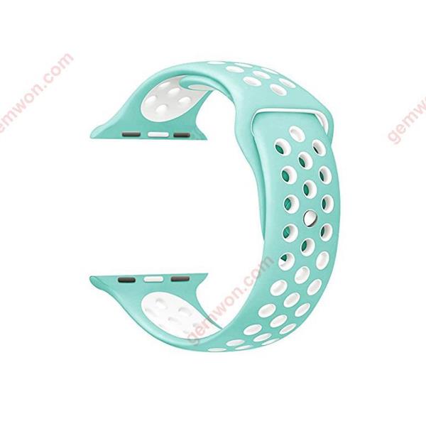 Watch Band 42mm, Soft Silicone Replacement Band forWatch Series 3, Series 2, Series 1, Sport , Edition, M/L Size ( Lake Green/White ) Smart Wear M/L