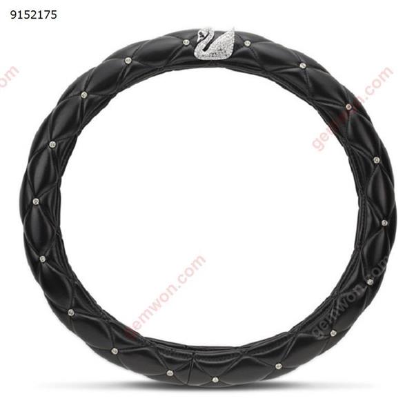 38cm Universal Auto Car Steering Wheel Cover Black Leather with Elegant Rhinestone Swan Autocar Decorations FXP