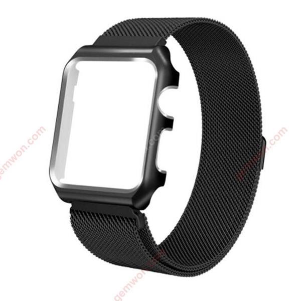 38 MM Applicable Apple Watch smart watch one or two generations, magnetic strap + metal frame integrated,black Case 38 MM Strap + metal case