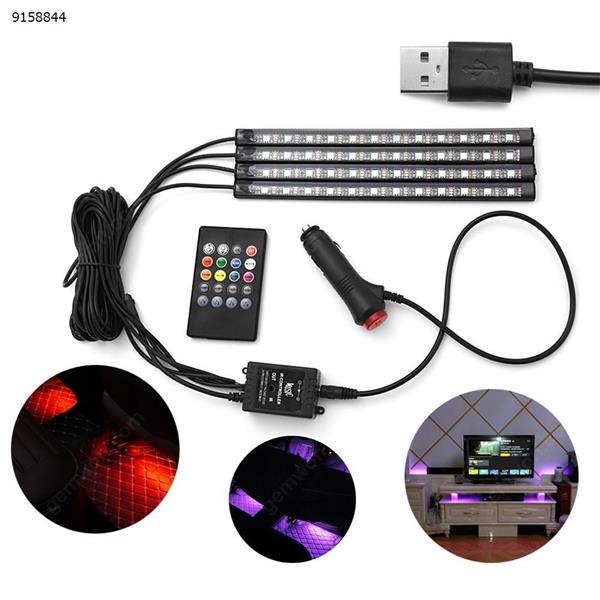 Car LED Strip Light,   4pcs 48 LED Multi-color Car Interior Lights Under Dash Lighting Waterproof Kit with Multi-Mode Change and Wireless Remote Control, Car Charger Included,DC 12V-White light Autocar Decorations 5050SMD