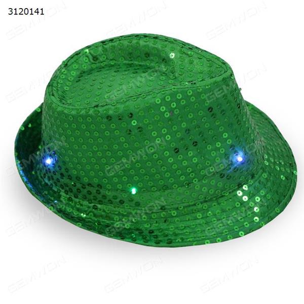 Jazz hat sequins flash cowboy hat stage performance party Halloween Christmas Dance Clothing Men and Women Safe Neutral Green Outdoor Clothing LED Hat