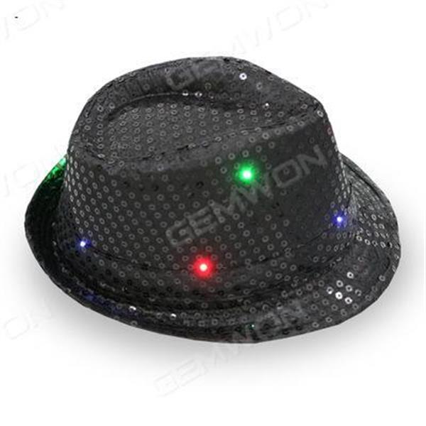 Jazz hat sequins flash cowboy hat stage performance party Halloween Christmas Dance Clothing Men and Women Safe Neutral Black Outdoor Clothing LED Hat