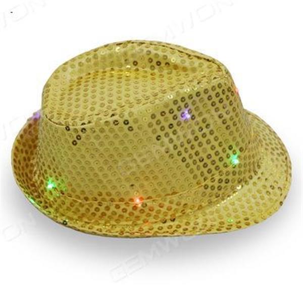 Jazz hat sequins flash cowboy hat stage performance party Halloween Christmas Dance Clothing Men and Women Safe Neutral gold Outdoor Clothing LED Hat
