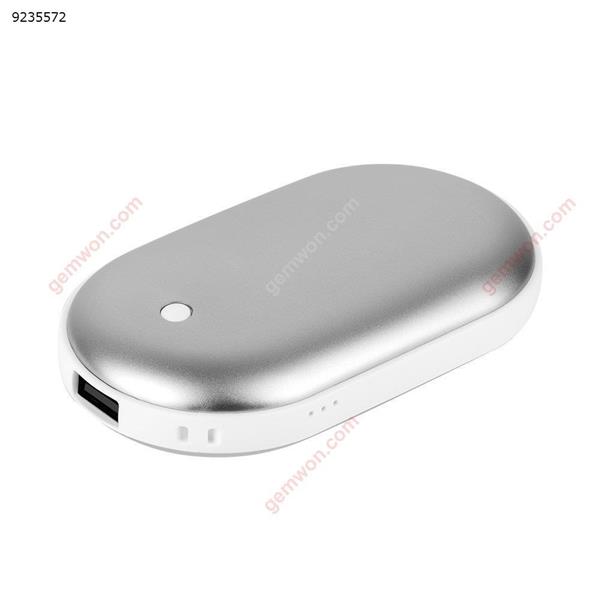 Double-Side Rechargeable Hand Warmer 5200mAh Portable Power Bank for iPhone, Samsung Galaxy and Android phone(Silver) Smart Gift FU-W002