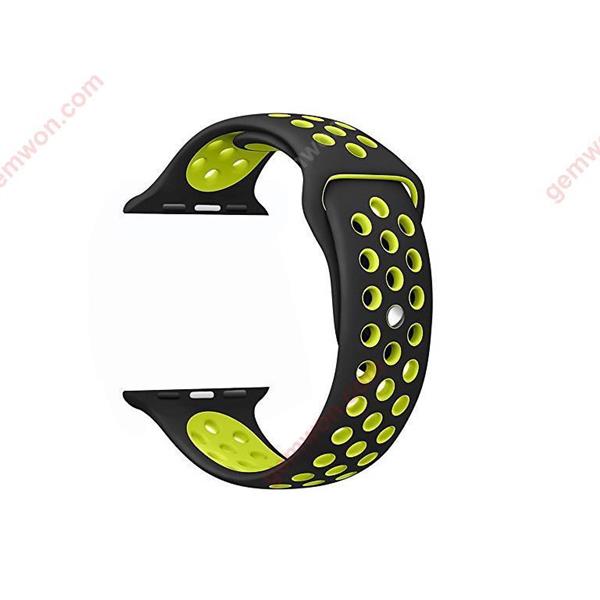 For Apple Watch Band 42mm, Soft Silicone Replacement Band for Apple Watch Series 3, Series 2, Series 1, Sport , Edition, M/L Size ( Black/ Volt Yellow ) Smart Wear M/L