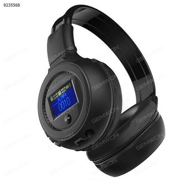 B570 LCD Display Screen Foldable 3.5MM wired Wireless Stereo Bluetooth Headphone Handsfree with Mic FM Radio TF Card Slot (Black) Headset B570