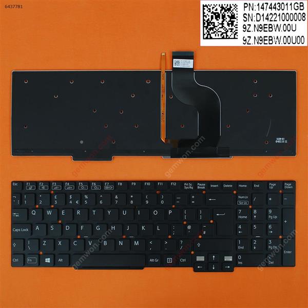 Sony Vaio SVT15 BLACK(Backlit,For Win8) UK 9Z.N9EBW.00E SG0BW Laptop Keyboard (OEM-B)