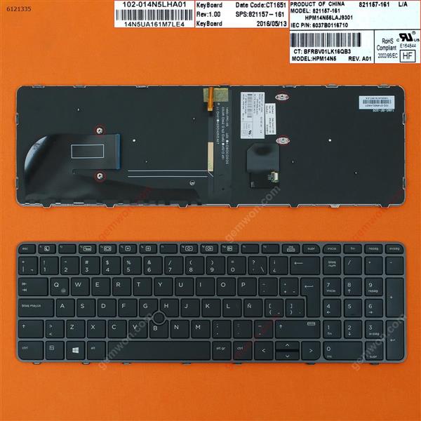 HP EliteBook 755 G3 850 G3 850 G4 ZBook 15u G3 G4 GRAY FRAME BLACK (with point,Backlit,Win8) LA 821167-001 Laptop Keyboard (OEM-B)