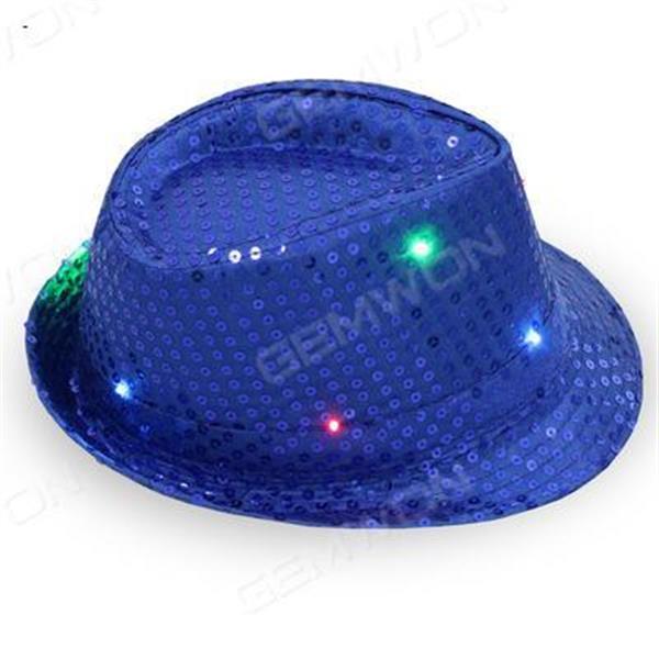 Jazz hat sequins flash cowboy hat stage performance party Halloween Christmas Dance Clothing Men and Women Safe Neutral sapphire blue Outdoor Clothing LED Hat