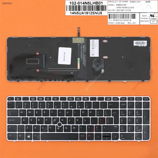 HP EliteBook 755 G3 850 G3 850 G4 ZBook 15u G3 G4 SILVER FRAME BLACK (with point,Backlit,Win8) UI N/A Laptop Keyboard (OEM-B)