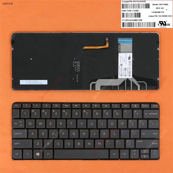 HP 13-v001xx 13-v011dx 13-v021nr Brown(Backlit,Without FRAME,With cable folded,Win8) US N/A Laptop Keyboard (OEM-B)