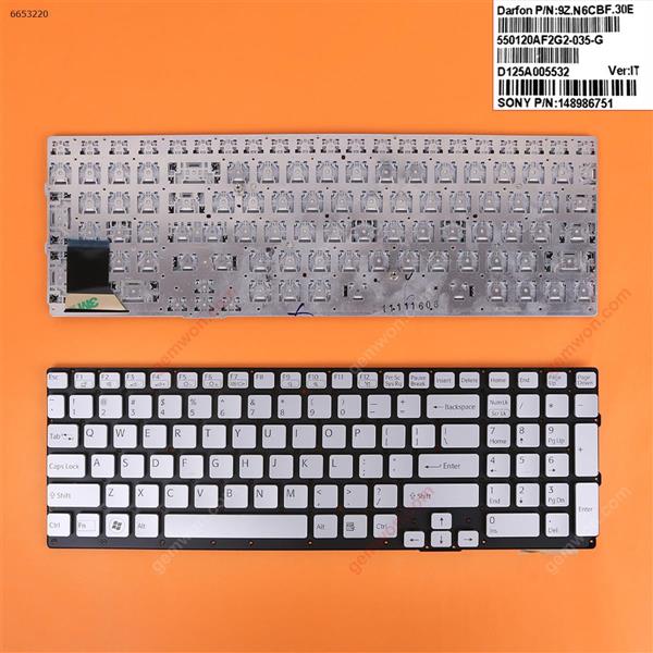 Sony VPC-SE SILVER(Without FRAME) US N/A Laptop Keyboard (OEM-B)