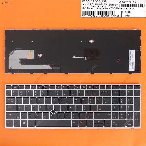 HP Elitebook 850 G5  755 G5  ZBook 15u G5 SILVER FRAME BLACK (with point,Win8) US 6037B0136001 Laptop Keyboard (A+)