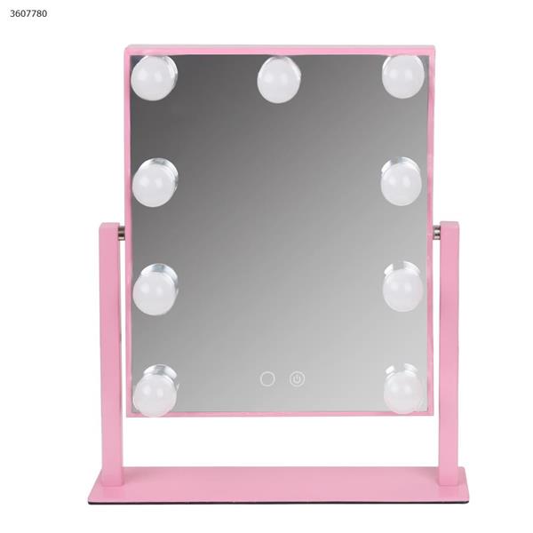 9 lights three-tone light Desktop lamp with light mirror square LED bulb portable princess mirror, Pink plug-in models Decorative light 9