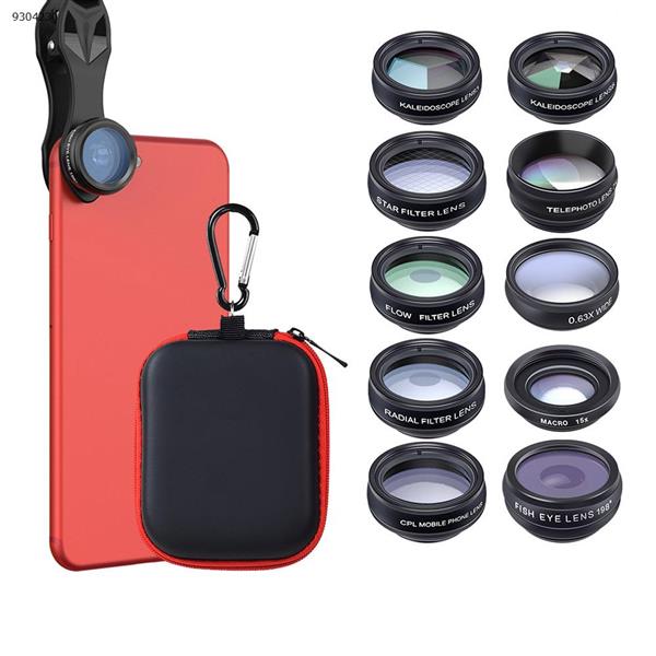 Multi-function filter fisheye wide-angle macro increase polarization polarized ten-in-one set universal mobile phone lens (black) Lenses Accessories APL-DG10