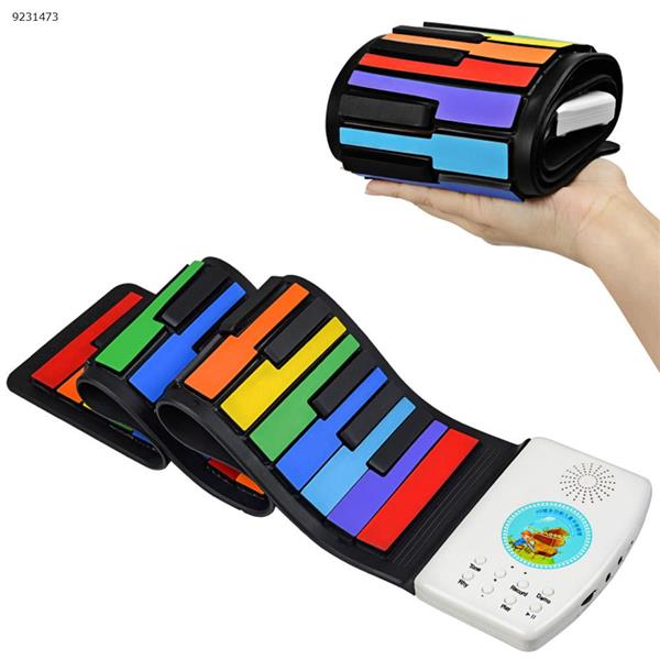 Support microphone input 14 songs 47 tones children's teaching collapsible silicone electronic toy piano（Rainbow color）  Musical Instruments  HUA008-D30-49