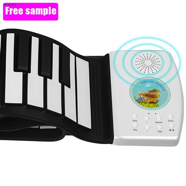 Support microphone input 14 songs 47 tones children's teaching collapsible silicone electronic toy piano（Black and white）  Musical Instruments  HUA008-D30-49