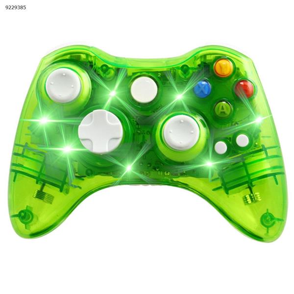 XBOX 360 Controller  Wireless headset for Microsoft Xbox 360 Console & PC Windows7/8/10 - Transparent shell + Key improvement + Three mode Dazzling LED Clear Green Game Controller 8651