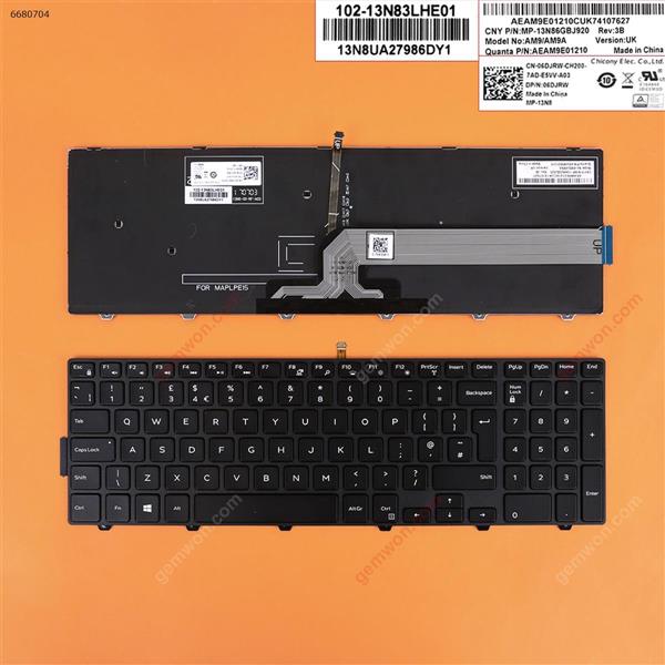 Dell Inspiron 15-5000 Series 5547 5521 5542 BLACK FRAME BLACK (Backlit,cable folded,Win8)  UK N/A Laptop Keyboard (OEM-B)