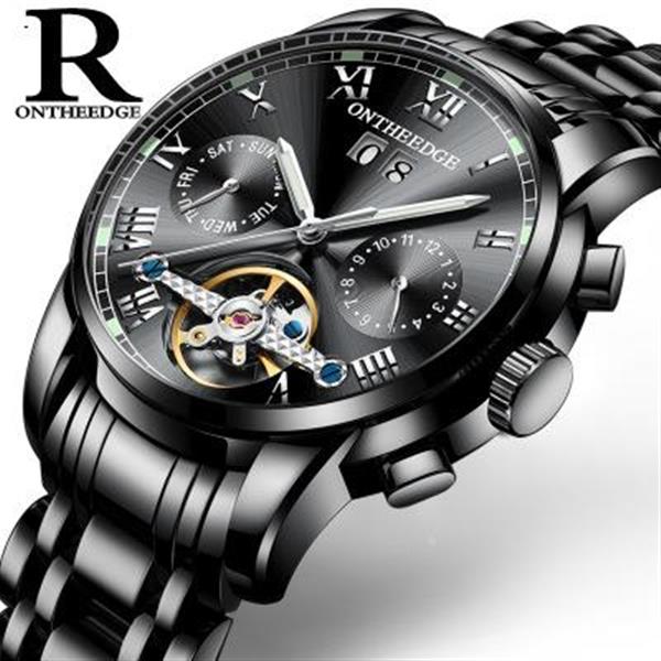 Solid Stainless Steel Man's Tour Flywheel Automatic Mechanical Watch All Black  Smart Wear RZY032