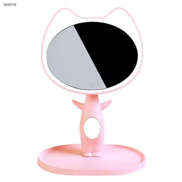 KISS cat makeup mirror lamp princess mirror LED dimmable mirror storage box cute pink beauty mirror（Pink） Makeup Brushes & Tools  57703