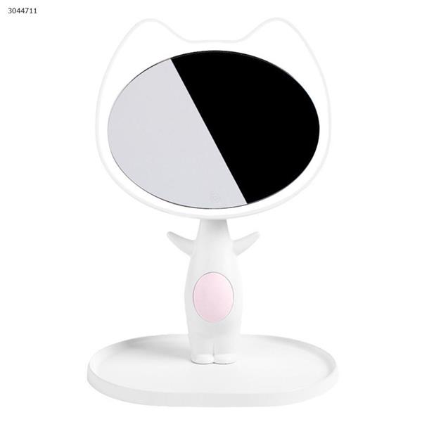 KISS cat makeup mirror lamp princess mirror LED dimmable mirror storage box cute pink beauty mirror（White） Makeup Brushes & Tools  57703