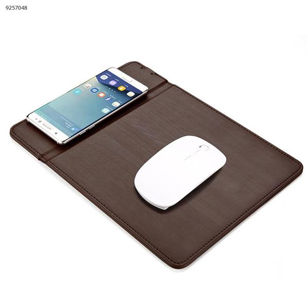 Qi wireless charger mouse pad, Gemwon 2 in 1 charging pad durable stable portable security built-in wood grain wireless charging mouse pad multi-function mobile phone holder for all Qi devices Comperter Android iPhone Charger & Data Cable wood grain