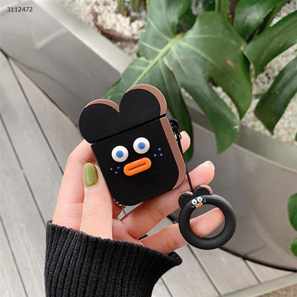 Applicable AirPods protective cover new with ring cartoon Apple Bluetooth headset box cover（black） Case AirPods cartoon