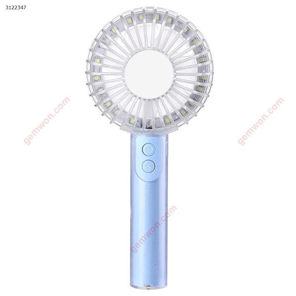 Crystal fill light vanity mirror fan usb rechargeable desktop portable mini handheld fan（blue） Camping & Hiking crystal