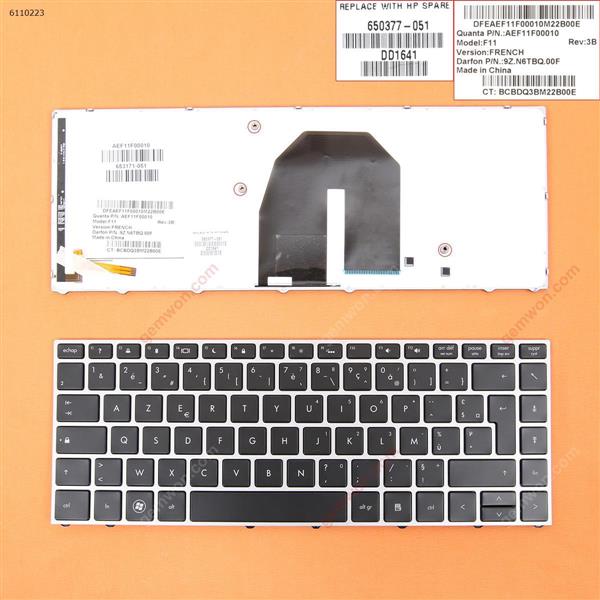 HP Probook 5330 5330M SILVER FRAME BLACK Backlit FR N/A Laptop Keyboard (OEM-B)