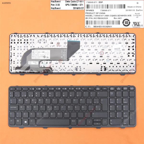 HP ProBook 450 G0 450 G1 455 G1 BLACK FRAME BLACK SP N/A Laptop Keyboard (OEM-B)
