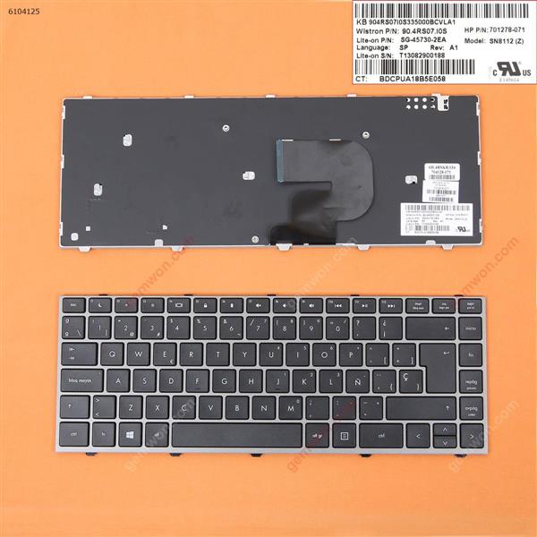 HP ProBook 4340S 4341S 4441S SILVER FRAME BLACK SP N/A Laptop Keyboard (OEM-B)