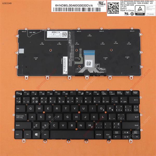 Dell XPS 13 9365  BLACK (Backlit, Win8) CA/CF N/A Laptop Keyboard (OEM-B)