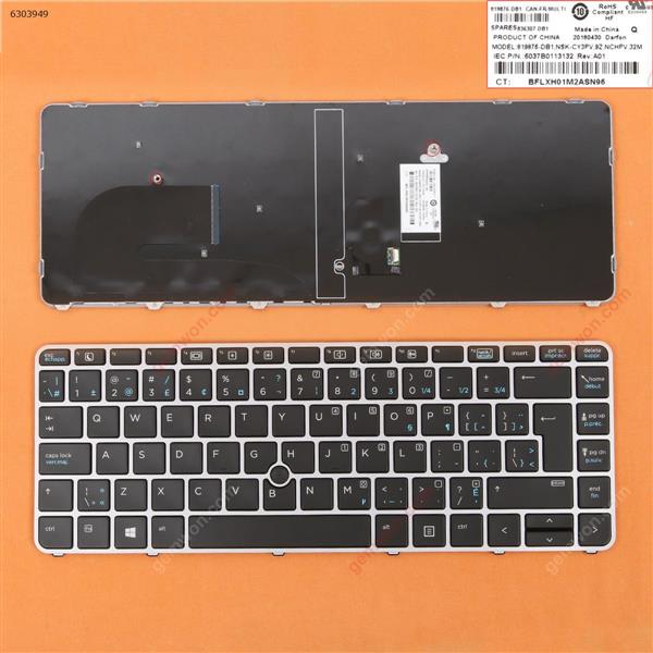 HP EliteBook 840 G3 SILVER FRAME BLACK WIN8 CA/CF N/A Laptop Keyboard (OEM-B)