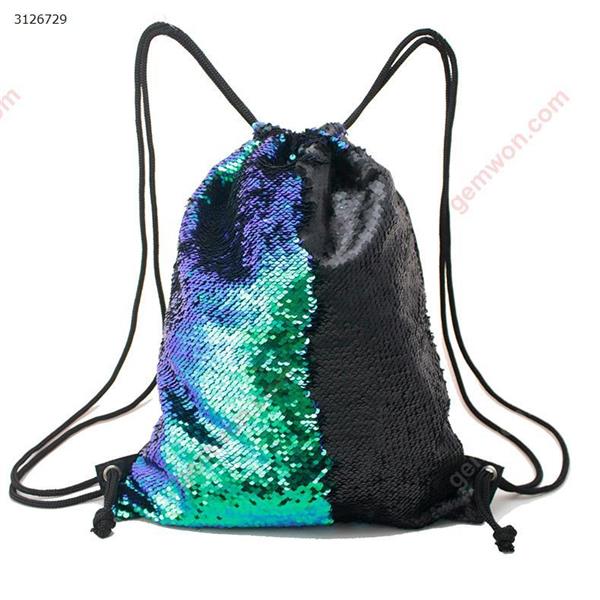 Shifting color sequins Sports bag Drawstring harness pocket Outdoor backpack (Blue + Black) Outdoor backpack n/a
