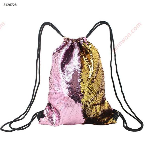 Shifting color sequins Sports bag Drawstring harness pocket Outdoor backpack (Pink + Gold) Outdoor backpack n/a