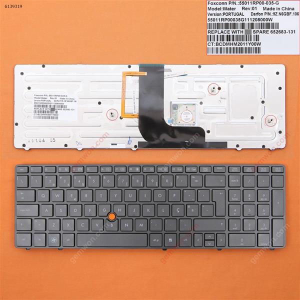 HP 8560W 8570W GRAY FRAME GRAY(Backlit,With Point stick ) PO N/A Laptop Keyboard (OEM-B)