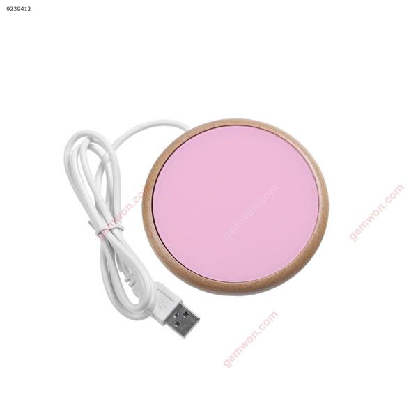 USB heating coaster coffee cup pad electric coaster insulation solid wood coaster coaster (pink) Smart Gift A255