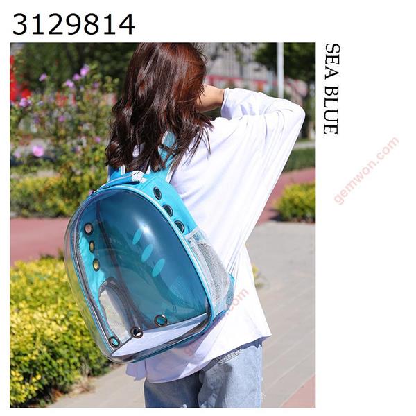 Cat panoramic transparent capsule, portable pet breathable backpack（sea blue） Outdoor backpack SHONA TKB-01