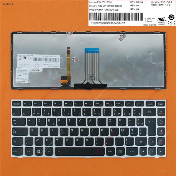 LENOVO G40-70 Flex 2 14 SILVER FRAME BLACK(Backlit For Win8) FR N/A Laptop Keyboard (OEM-B)