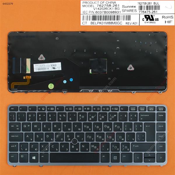 HP EliteBook 840 G1 850 G1 SILVER FRAME BLACK (Backlit,with point,Win8) Other Language N/A Laptop Keyboard (OEM-B)