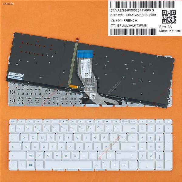 HP Pavilion 15-AB WHITE (Backlit，Without FRAME,WIN8） FR N/A Laptop Keyboard (OEM-B)