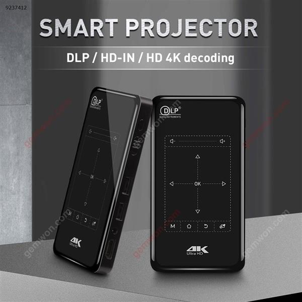 P09 Projector DLP Android 6.0 Miniature HDMI Office Home HD 1080P Input Projector, Black Projector P09